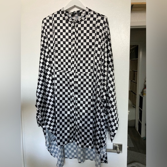 Dressed in LALA Tops - Dressed in lala long sleeve oversized checkerboard satin top